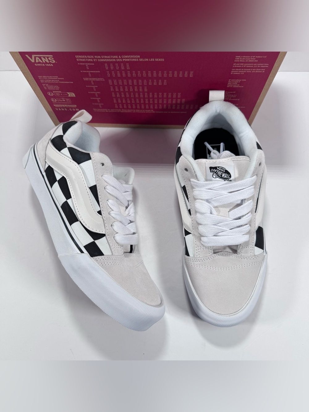Vans Knu Skool Mega Check Blanc De Blanc Black Chunky Sneakers Women Size 9.5